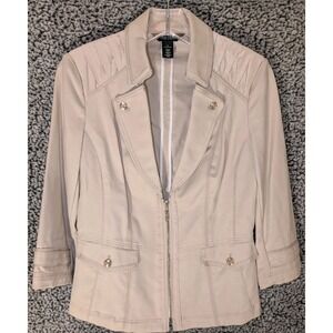 White‎ House Black Market Womens Jacket Size 6 Beige Front Zip Pockets